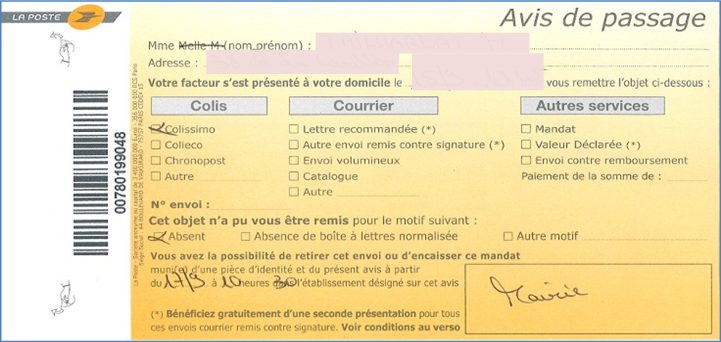 Avis De Passage Colissimo Nicole Olson